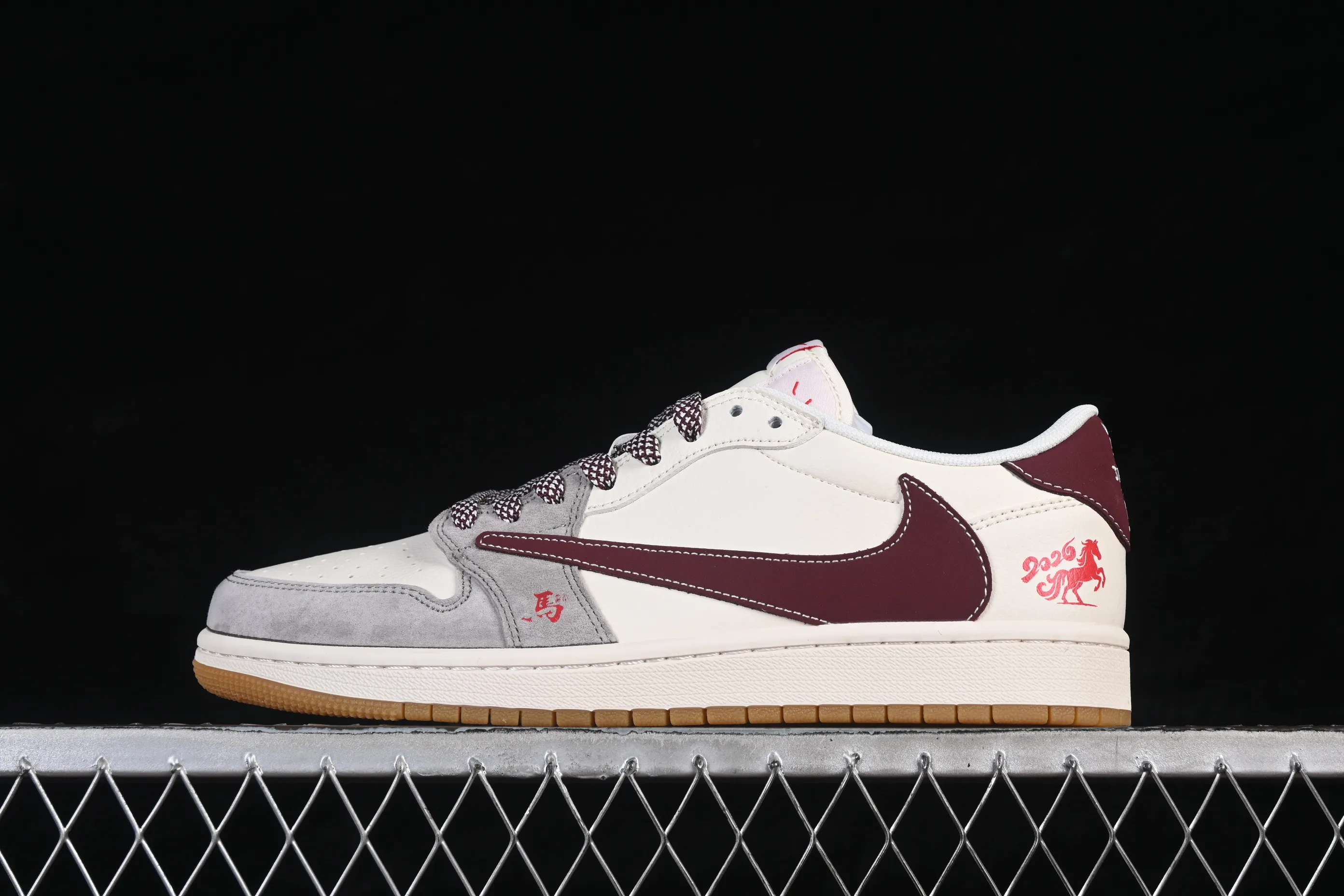 All categories Air Jordan Jordan series basketball shoes Air Jordan 1 Low High-end customized low-top sneakers Travis Scott x Fragment Design x Air Jordan 1 Low OG SP AJ1 Joe 1 Year of the Horse limited white gray wine red low-top cultural casual sneakers MY9969-802
